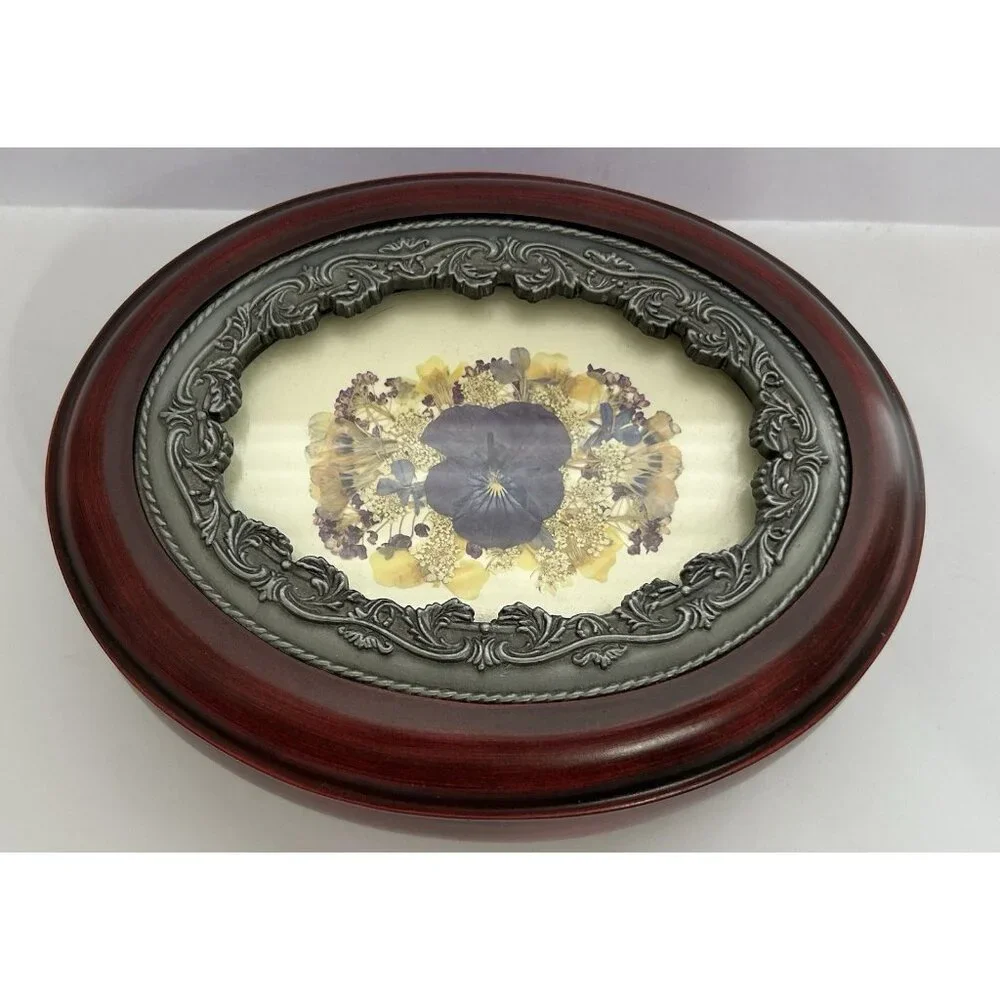 Jewelry Trinket Box Dried Pressed Wildflowers Oval Picture Frame Cottagecore